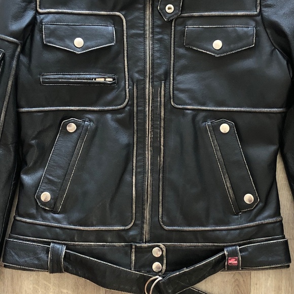 Leather Biker Jacket, Skotts, Vintage, Moto Jacket, Black, Distressed, Size S - Picture 6 of 16